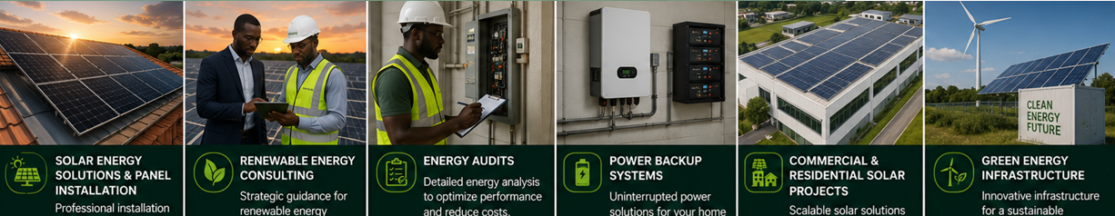 Helion Dynamics services — solar energy solutions & panel installation, renewable energy consulting, energy audits, power backup systems, commercial & residential solar projects, and green energy infrastructure