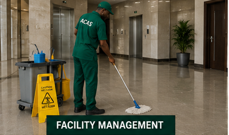 Facility management — an ACAS team member maintaining a building lobby